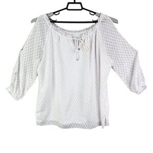 Women's White Cato Cold Shoulder Blouse Top Textured Pattern 3/4 Sleeve Size XL